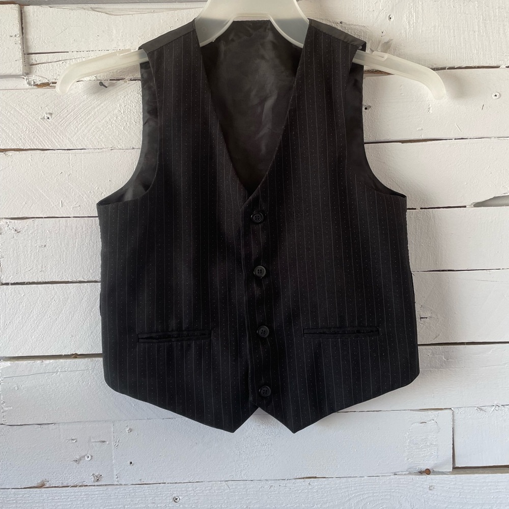 Boys Pinstripe Suit Vest. Black. Size 8